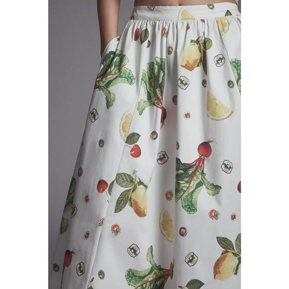 nwt ANTHROPOLOGIE MAEVE sz XL The Jacie Poplin Veggie Printed Midi Skirt - Picture 2 of 5